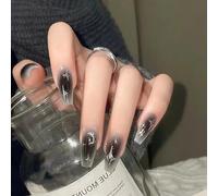 24 Pezzi Unghie Finte Lunghe Bara Lucide Stampa sulle Unghie Copertura Completa French Grigio Tip Adesive Unghie Stelle Lunari Modello Unghie Finte per Donna Ragazze Manicure Fai da Te