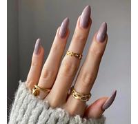 24 Pezzi Unghie Finte Mandorla Corte Adesive Press on Nails in Acrilico Colore Puro Artificiali Copertura Completa Francese Ovali Unghie Finte per Donna e Ragazze (Grigio Tentazione)