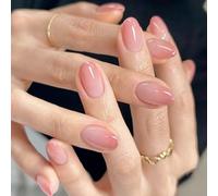 24 Pezzi Unghie Finte Mandorla Corte French Rosa Gradient Premere Sulle Unghie Acrilico Artificiali Attaccare Sulle Unghie Naturali Ballerina Ovali Unghie Finte con Disegno per Donne Ragazze