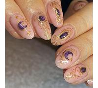 24 Pezzi Unghie Finte Mandorla Medie Ballerina Acrilico Stampa Sulle Unghie Lucide Copertura Completa Ovali Artificiali Attaccare Sulle Unghie per Donna Ragazze (Totem Stella Luna)