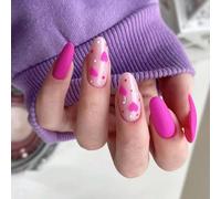 24 Pezzi Unghie Finte Mandorla Medie Ballerina Acrilico Stampa Sulle Unghie Lucide Copertura Completa Ovali Artificiali Attaccare Sulle Unghie per Donna Ragazze (Cuore d'amore Rosa Rossa)