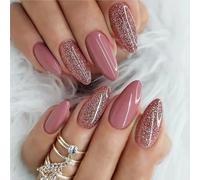 24 Pezzi Unghie Finte Mandorla,Press on Nails Unghie Corte Brillante Acrilico Unghie Finte Adesive, Copertura Completa Premere Sulle Unghie per Donne Ragazze Manicure Fai da Te (A, 24 Pezzi)
