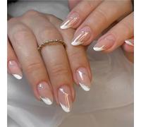 24 Pezzi Unghie Finte Mandorla,Press on Nails Unghie Corte Brillante Acrilico Unghie Finte Adesive, Copertura Completa Premere Sulle Unghie per Donne Ragazze Manicure Fai da Te (C, 24 Pezzi)