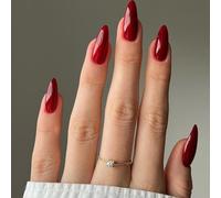 24 Pezzi Unghie Finte Mandorla, Tinta Unita French Unghie Finte Adesive Copertura Completa Press on Nails, Acrilico Ballerina Unghie Artificiali per Donna Ragazze Manicure Fai da Te (Rosso Ciliegia)