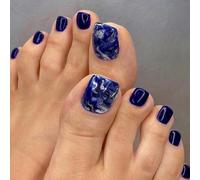 24 Pezzi Unghie Finte Piedi Corte Quadrate Francesi Press on Nails per Piedi in 12 Taglie Naturali Copertura Completa Fake Nails Tips Piedi per Decorazioni Unghie da Donna Manicure (Blu Marmo)
