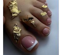 24 Pezzi Unghie Finte Piedi Corte Quadrate Francesi Press on Nails per Piedi in 12 Taglie Naturali Copertura Completa Fake Nails Tips Piedi per Decorazioni Unghie da Donna Manicure (Rosa Nudo)