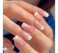 24 pezzi unghie finte quadrate corte, premere sulle unghie lucide rimovibili colla sulle unghie con adesivi colla for donne nail art(Pink Medium Trapezoidal)