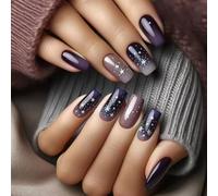 24 Pezzi Unghie Finte Quadrate Medie, Francese Unghie Finte Adesive Copertura Completa Press on Nails, Acrilico Unghie Artificiali per Donna Ragazze Manicure Fai da Te (Stelle del cielo notturno)