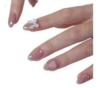 24 pezzi unghie finte rosa pesca ins dolce fiocco bianco design premere sulle unghie donne ragazza indossabile unghie artificiali punte staccabili manicure estate lusso