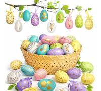 24 Pezzi Uova di Pasqua Decorative, 6 x 4 cm Decorazioni Pasquali da Appendere, Decorazione Pasquale per Albero di Pasqua, Regali pasqua, Decorazionis fai da te (Stile A)
