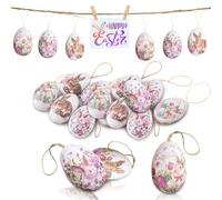 24 Pezzi Uova di Pasqua Decorative, Pasqua Decorazioni per Albero di Pasqua, Ovetti Pasquali da Appendere, Ovetti Pasqua Multicolore, Decorazioni Pasquali Pattern di Conigli e Fiori Idee Regalo (A)