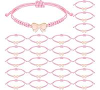 24 pezzi Vivaci Fiocchi Rosa Corda Catena Regali, Braccialetti Intrecciati con Fiocco Rosa Regolabili, Adatti per Feste di Compleanno, Feste di Fidanzamento, Feste di Laurea, festa di nascità, Festa p