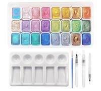 24 Pezzi Watercolor, Acquerelli Glitterati, Solid Pearlescent Paint Set,Comprend Des Pinceaux Et Une Palette,Per Artisti E Pittori Per Hobby