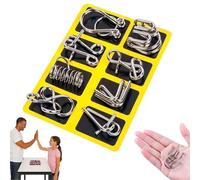 24-Piece Metal Brain Teaser Puzzles Set, 3D Wire Interlocking IQ Logic Game for Adults & Kids, Educational Disentanglement Iron Ring Toys with Storage Pouch - Ideal & Party Favors (Yellow)