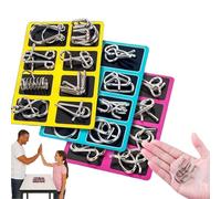 24-Piece Metal Brain Teaser Puzzles Set, 3D Wire Interlocking IQ Logic Game for Adults & Kids, Educational Disentanglement Iron Ring Toys with Storage Pouch - Ideal & Party Favors (3pcs)