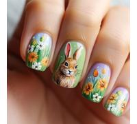 24 Pieces Artificial Nails With Spring Theme Floral Pattern Full Covers Stick On Press On Manicure Decors Salon Quality Nail