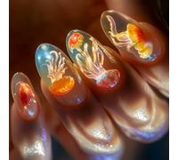 24 Pieces Ice Blue Press Su Finte Unghie A Forma di Mandorla Trasparente ABS Unghie Arte Per Le Occasioni Speciali Confortevole Fitstili Jellyfish Stampa Traslucida Su Chiodo