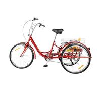 24 pollici, 6 marce, triciciclo per anziani, 3 ruote, manubrio regolabile, cruiser, bici da trekking, capacità di carico 120 kg, freno a V, tricicicli, dotato di luci e riflettori