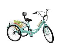 24 Pollici Bicicletta Triciclo per Adulti Regolabile in Altezza Pieghevole con Cesto di Stoccaggio Parafango e Porta Bicchiere 7 Velocità Regolabili Carico Massimo 140 kg Bici da Città