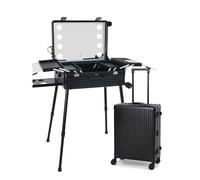24 Pollici Valigetta Cosmetica Professionale a 3 Ripiani + 8 Luci a LED, Professionale Grande Valigetta per Trucchi con 4 Ruote Universali, Stazione di Trucco Illuminata con Ruote(Nero)