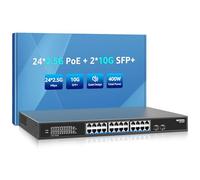 24 Port 2.5G PoE Switch Unmanaged with 24 Port 2.5Gb Base-T PoE+@400W + 2 x 10G SFP+ Uplink, NICGIGA 26 Port 2.5Gbe IEEE802.3af/at Power Over Ethernet Switch, Support WiFi6 AP, NAS, 4K PoE Camera NVR.
