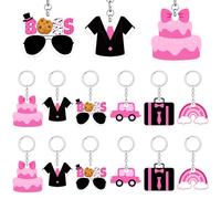 24 portachiavi Boss rosa caldo Boss Girl Baby Party Favori Boss Acrilico Portachiavi Baby Shower Regali Accessori per Baby Girls 1 ° Compleanno Baby Shower Genere Rivela Bomboniere