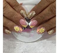 24 Premere Unghie Quadrate Finte Con Disegni Floreali Falsi Luccichio Colle Sugli Artificiali Per Design Da Donna Un Chiodo Falso