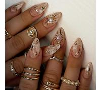 24 Pressa Mandorle Unghie French Styles Artificiali Con Disegni Della Stellare Lucido Per Donne E Ragazze Design Alla