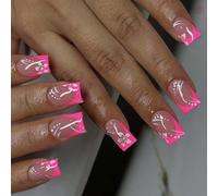 24 Pressa Unghie Stili Francesi Fiori Copri False Nails Manicure Per Un Chiodo Vacanza Elegante Elegante