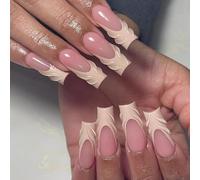 24 Pressione Quadrata Lunga Unghie Con Strisce Disegna Unghie Artificiali Acriliche Nail Art Rapida Elegante