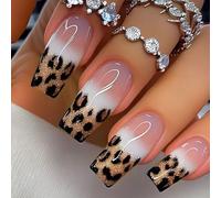24 Punta Francese Bastoncino Artificiale Unghie Con I Luccichini Dorati Disegni Leopardi Premere Unghie Falsa Acrilica Falsa