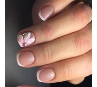 24 Punta Francese Premere Chiodi Corti Quadrati Falsi Fiori Eleganti Copertine Piene Lucide Acriliche.