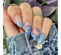 24 punte francesi in acrilico blu a mandorla corta per manicure alla moda per la primavera e l'arte della moda