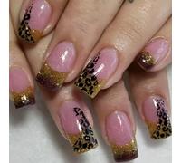 24 punte francesi press-on - glitter falsi medi quadrati leopardati artificiali