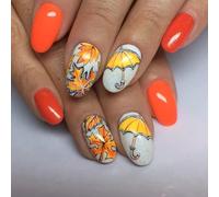 24 Punte Per Unghie Artificiali Con Foglie Invernali Forma Corta A Forma Bara Punte Per Artificiali Brillanti Autunno Inverno Finte Design Arancione Marrone