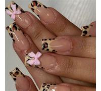 24 pz 3D Fiocchi Unghie Finte Stampa Leopardi Unghie Artificiali Punta Francese Stick On Unghie Lucide Premere Su Unghie Per