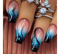 24 pz Ballerine Lunghe Premere Su Unghie Acriliche Finte Acriliche Sfumature Blu Fiamma Stick On Per Festa