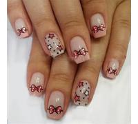 24 Pz Breve Pressa Quadrata Su Chiodi Nodo Arco Acrilico Unghie Finte Lucide Unghie Artificiali Bella Stella Sulle Unghie