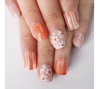 24 pz Breve Stampa Ovale Su Unghie Fiori Falso Strisce Acrilico Glitter Pieno Sollevare Per Donna