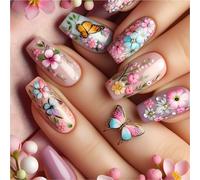 24 pz Butterfly Press Sulle Unghie Ballerine Falso Fiori Acrilico Elegante Copertine Pieno Incollare