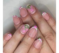 24 Pz Chiodi Finte Ovali Corti Fiori Dolci Unghie Artificiali Pizzo Francese Incollare Su Chiodi Stampa Lucida Su Unghie Per Donna