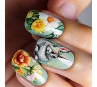 24 Pz Coniglio Di Pasqua Copertine Intere Incollare Su Chiodi Piazza Corta Falso Fiori Stampa Su Verde Artificiale