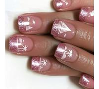 24 Pz Copertine Pieno Glitter Unghie Finte Breve Stampa Ovale Su Chiodi Bastone Di Cocco Su Barche A Vela Acrilico