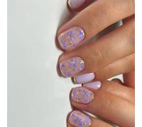 24 PZ Corto Quadrato Unghie Finte Fiori Unghie Artificiali Incollare Francese Su Stampa Glitter Per Donna