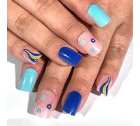24 pz Corto Stick On Nails Vortice Copertura Completa False Nails Blue Press Su Unghie Manicure Forniture Per Donna