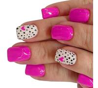 24 pz Cuore Acrilico Unghie di San Valentino Unghie Finte Polker Dots Stick On Nails Breve Piazza Premere Su Unghie Per