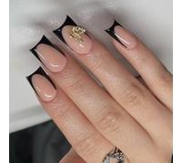 24 pz Festival Mediums Square False Golden Butterfly Stick On French Tip Artificiale