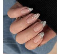 24 Pz Fiocco Di Neve Su Unghie Punte Francesi Copertine Chiodi False Forma Mandorla Stampa Su Chiodi Di Natale Chiodi Acrilici