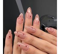 24 pz Forma Mandorla False Nails Cuore Pieno Copertina Incollare Brillante Artificiale San Valentino. Press One