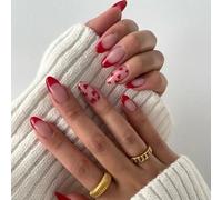 24 pz Forma Mandorla False Nails San Valentino Press Su Chiodi Cuore Acrilico Pizzo Francese Pieno Incollare